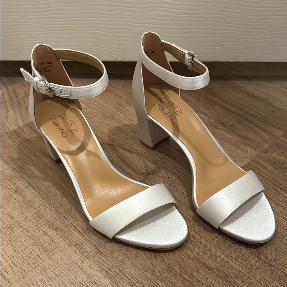 Elegant White Ankle Strap Heels